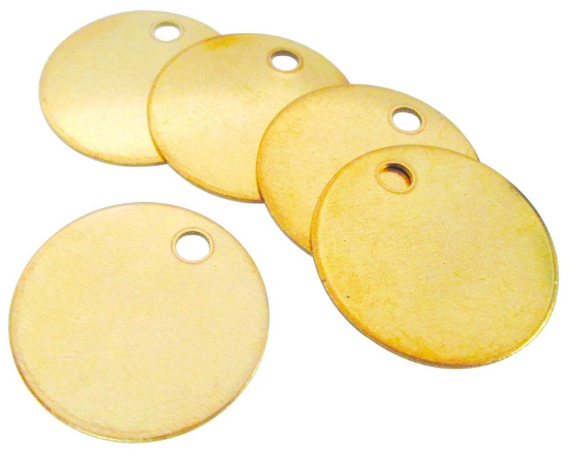 CH Hanson Metal Stamping Blanks - 1-1/2" Blank Tags with Holes, Name & Pet Tags, Label Equipment - Model 1098B, Durable 18-Gauge Brass (100 Count) - Image 1